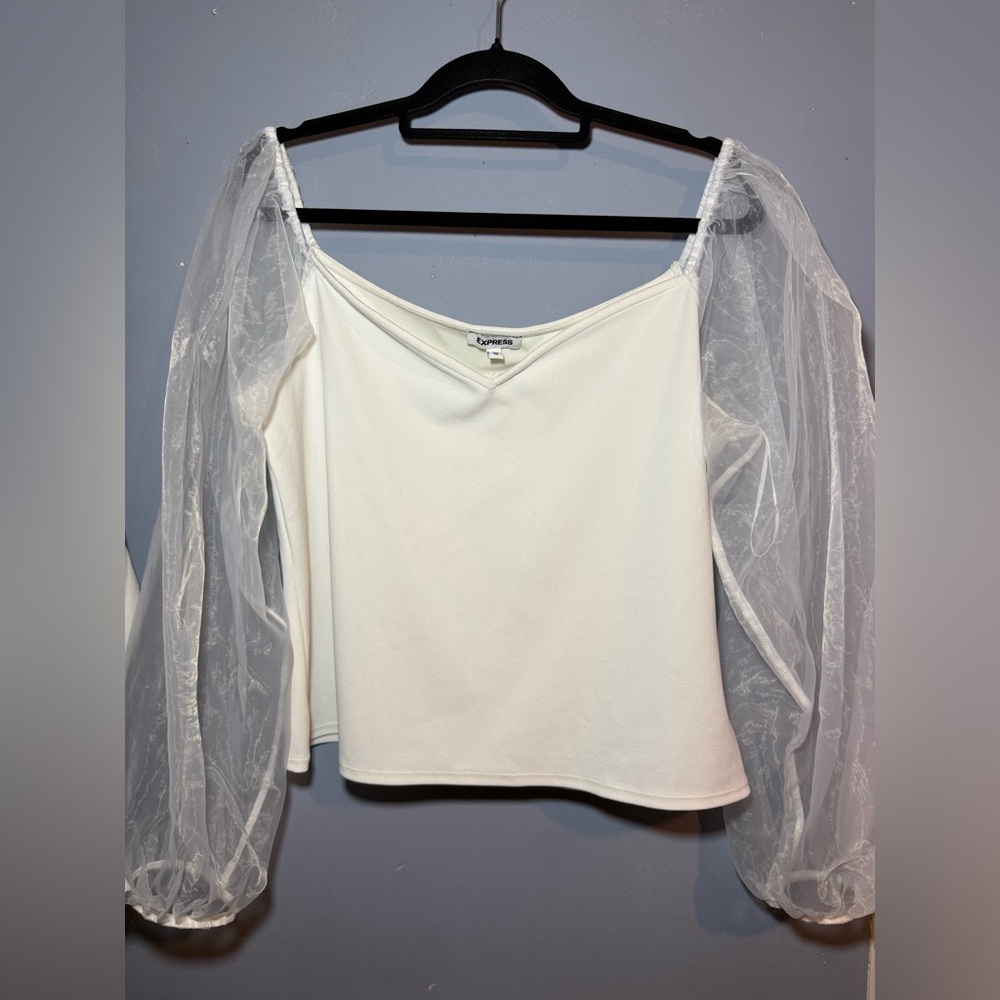 Express White Sheer Long Sleeve Blouse